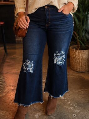 Lucky & Blessed Crop Flare Distressed Jeans size 16